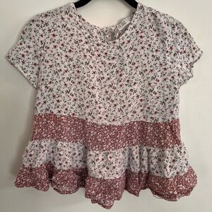 Pink and white floral flowy shirt boho